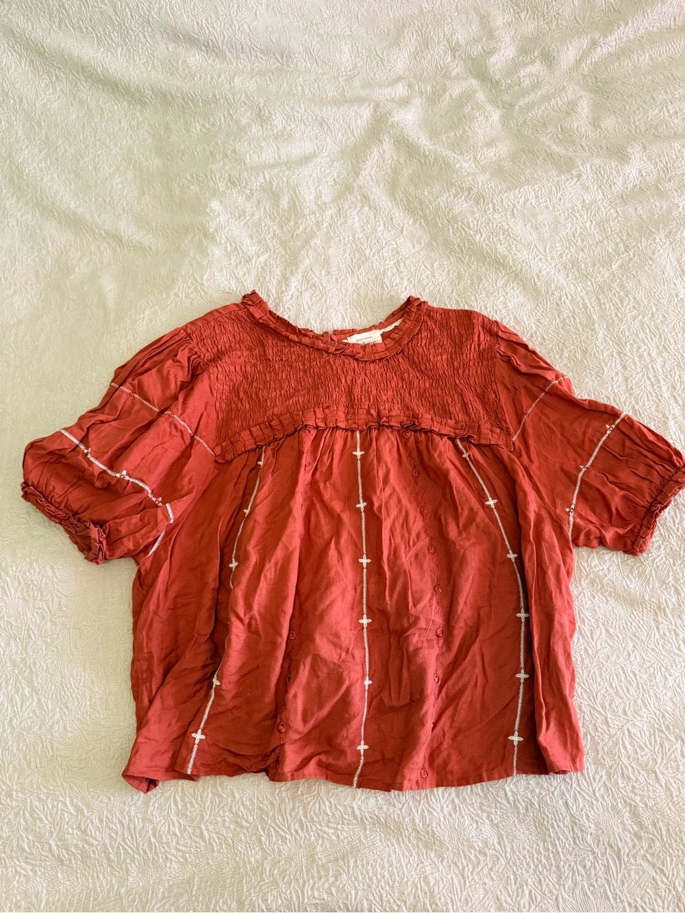 Women's Brick Short-Sleeve Smocked Yoke Top
